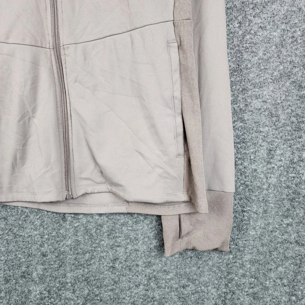 RBX Full Zip Hoodie Women 2XL Taupe Ribbed Panel Thumbhole Active Jacket